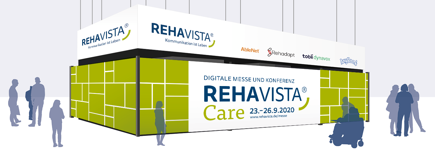 Messestand Ein abstrahierter, verhüllter Messestand anlässlich der REHAVISTA Care 2020