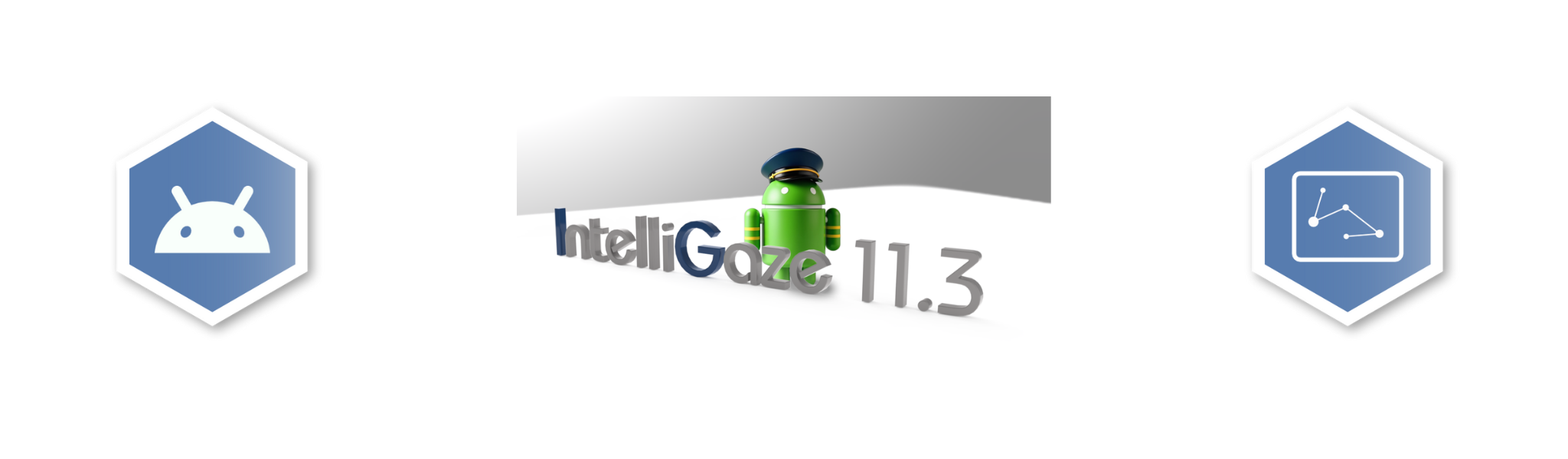 Das Bild besteht aus drei Icons für den DroidPilot, das IntelliGaze 11.3.-Update und für die Blickverfolgung.