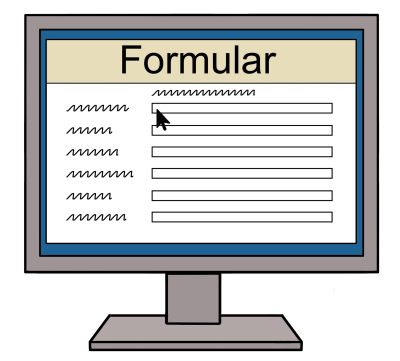 Ein Computer-Bildschirm. Auf dem Computer-Bildschirm steht das Wort Formular.